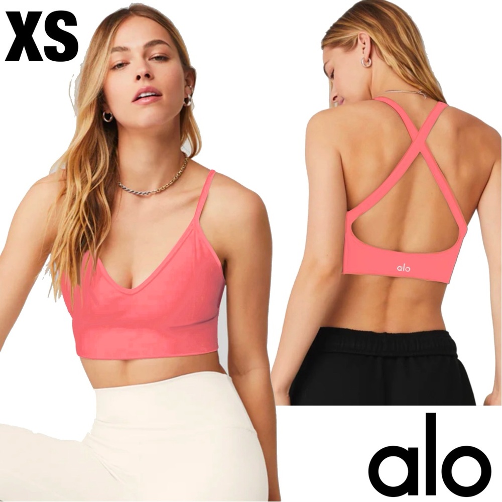 NWT alo Seamless Ribbed Low Back Bra - Pastel Peach Peony XS XSMALL 2 4